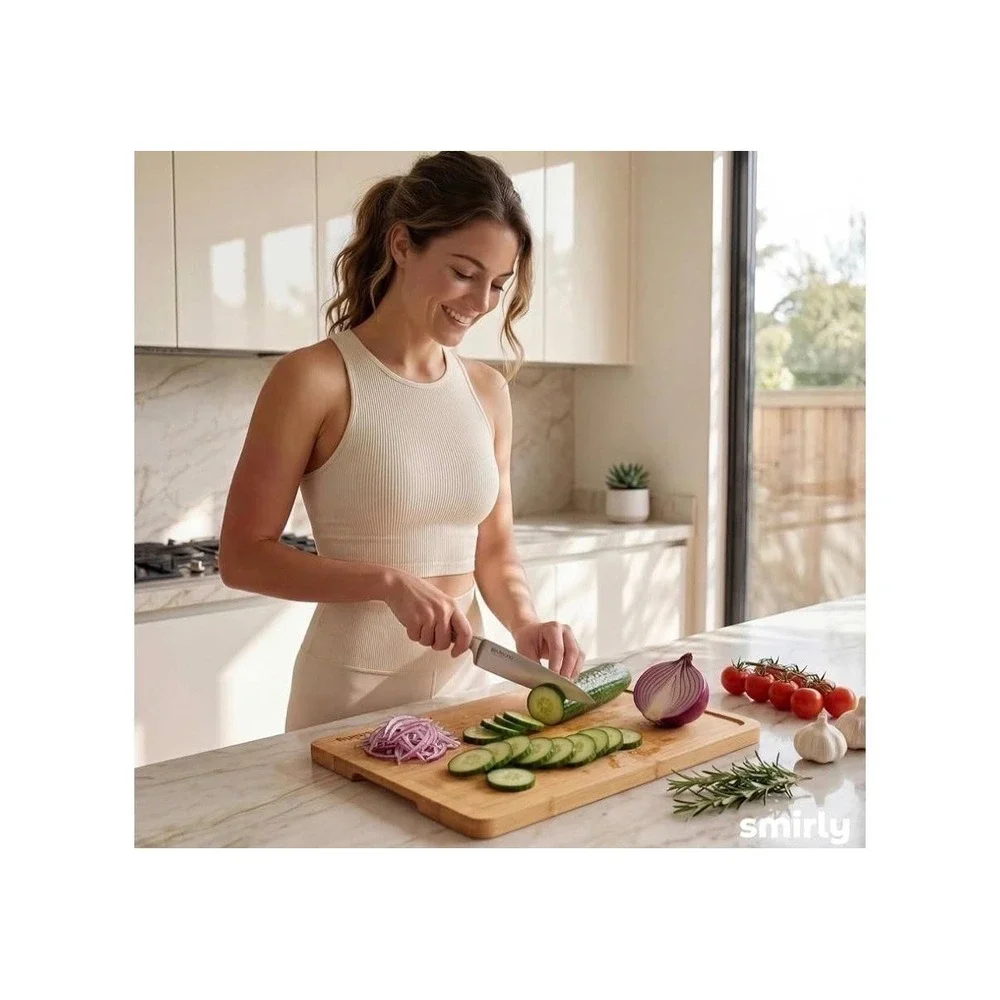 Smirly Non-Toxic Cutting Board Set 3 Piece Bamboo Juice Groove Stand Holder
